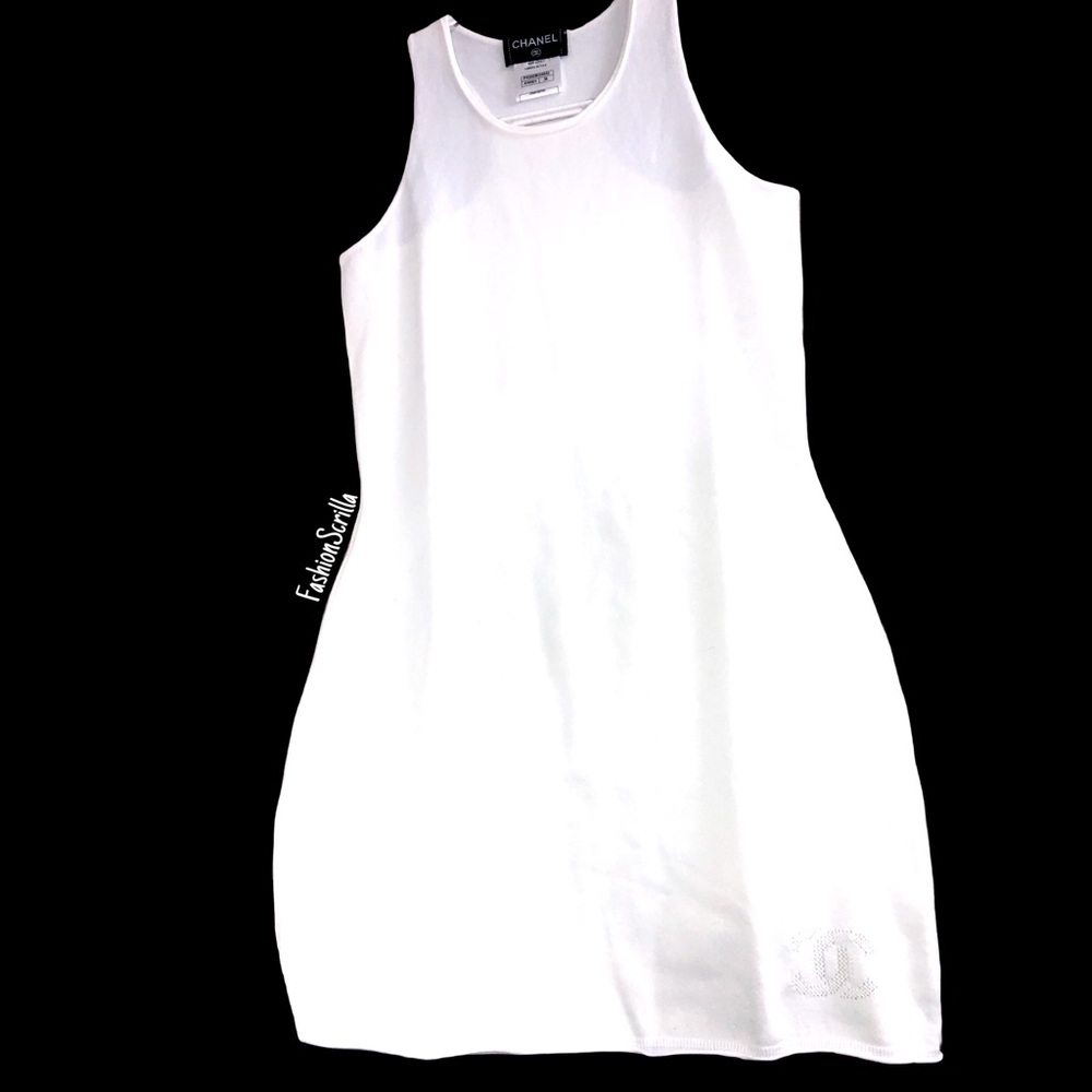 Chanel Vintage CC Logo White Sleeveless Bodycon Mini Dress - Picture 2 of 11